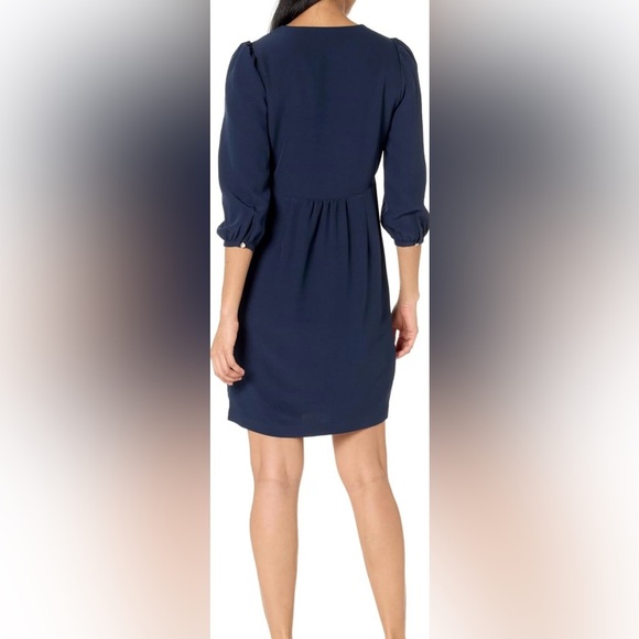 GAP Navy Blue lined Dress elastic waist embroidered detailing 3/4 Sleeves XS - Picture 1 of 7